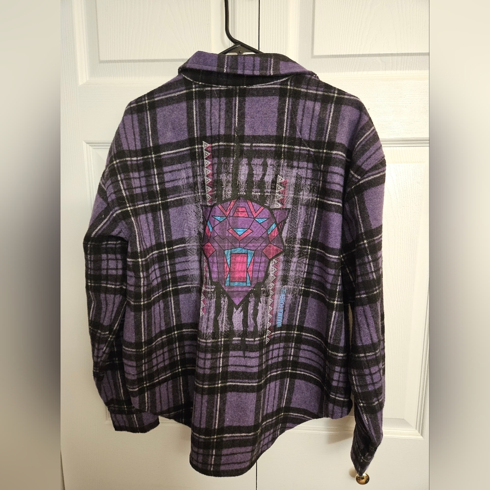 Purple Plaid Wakanda Forever Large Flannel NWT